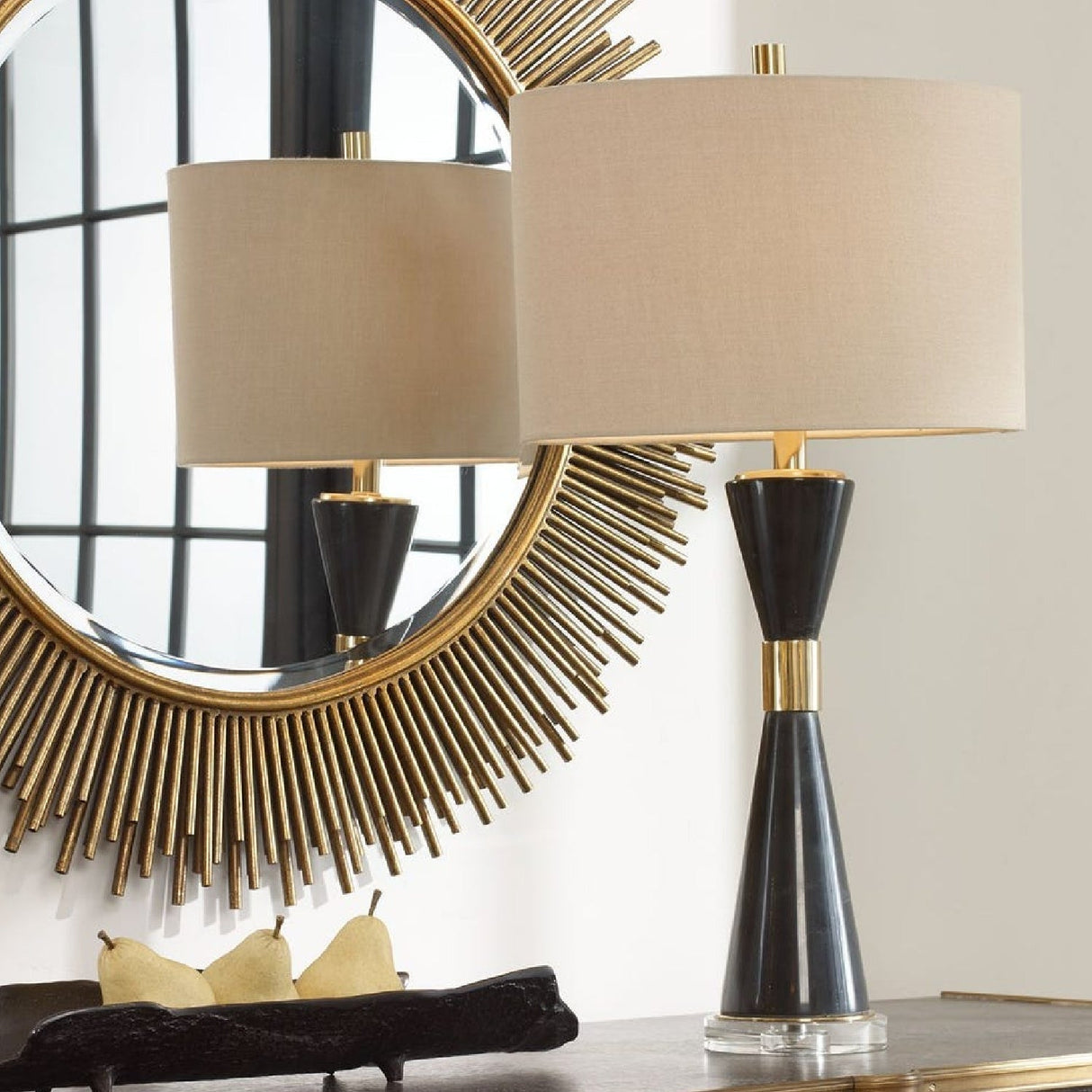 Modern European furniture - Hourglass Black Marble Table Lamp by Uttermost Alastair - www.oroa.com