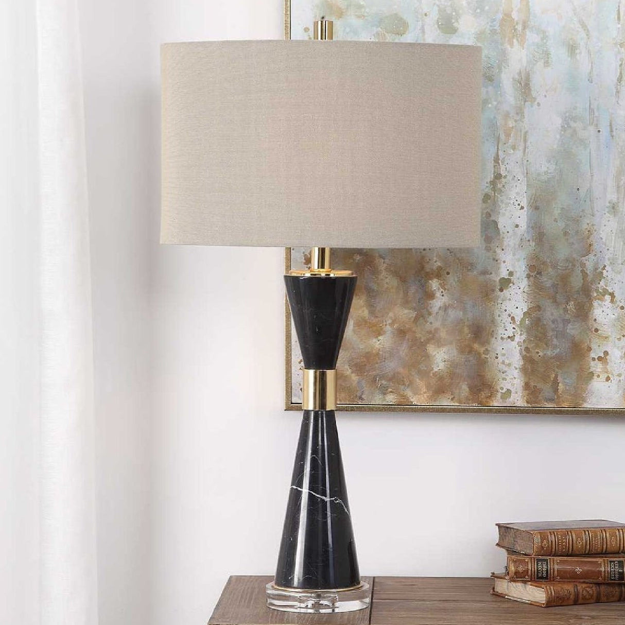 Modern European furniture - Hourglass Black Marble Table Lamp by Uttermost Alastair - www.oroa.com