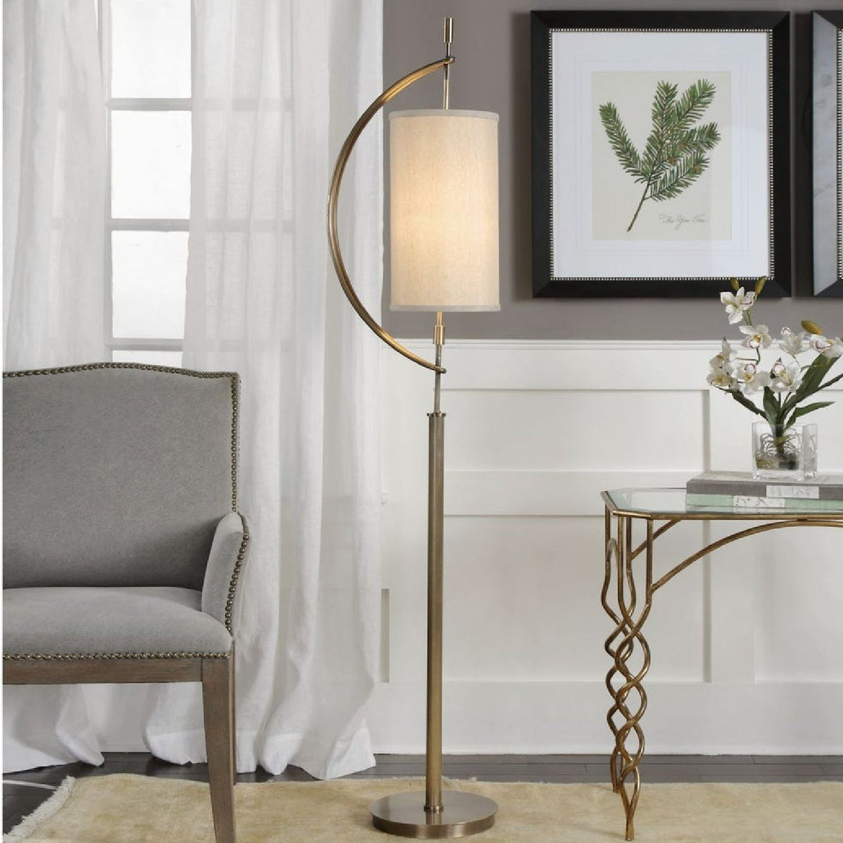 Antique Brass Curved Floor Lamp by Uttermost Balaour, alternate view 2