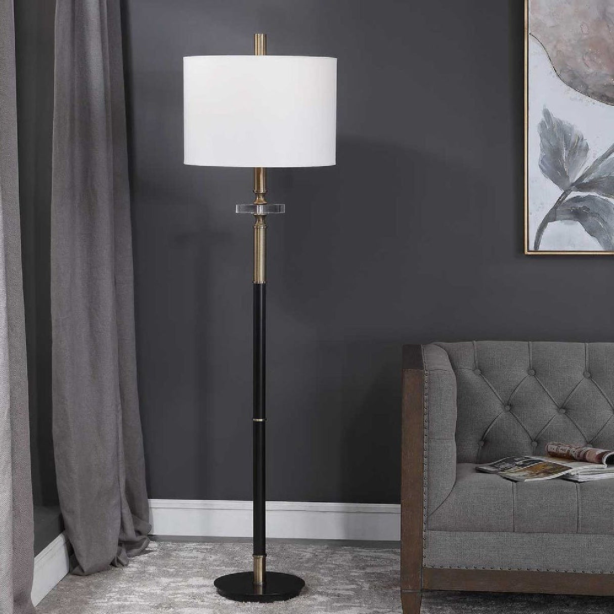 White Linen Shade Floor Lamp | Uttermost Maud - www.oroa.com
