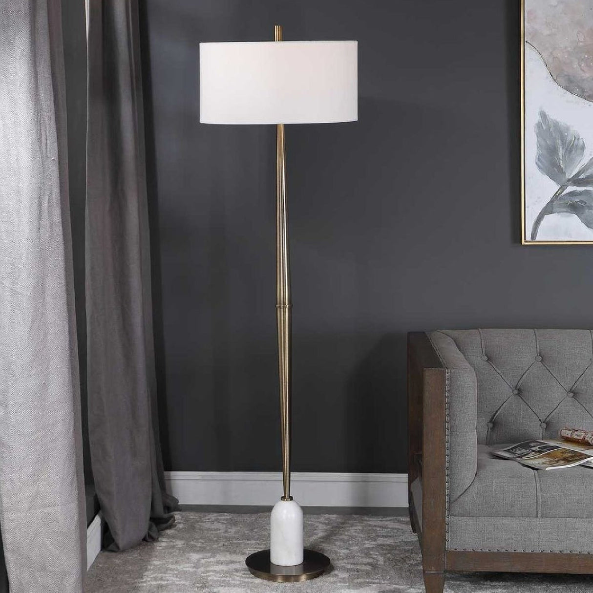 Tapered Antique Brass Floor Lamp | Uttermost Minette - www.oroa.com