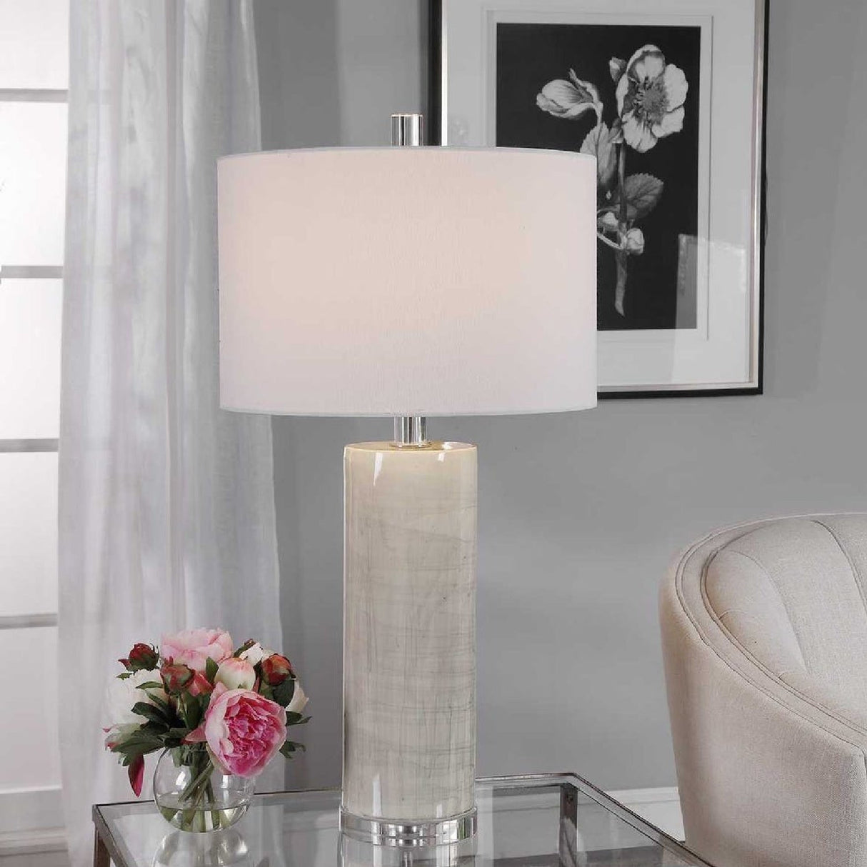 Beige Glazed Ceramic Table Lamp by Uttermost Zesiro, alternate view 6