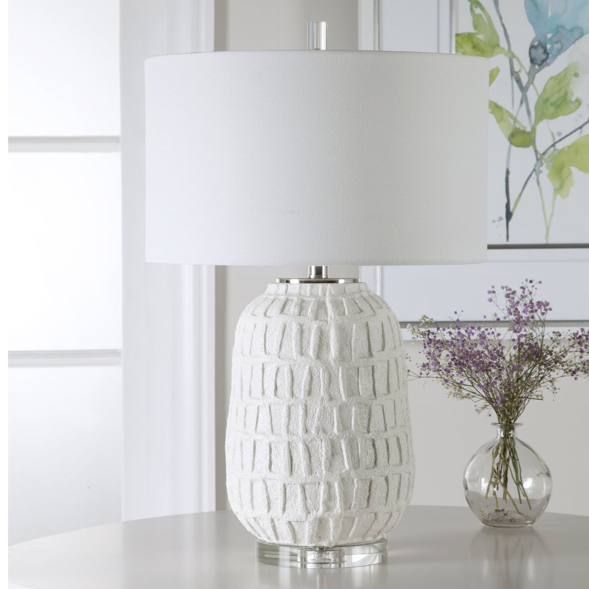 Modern European furniture - White Ceramic Grid Table Lamp - www.oroa.com