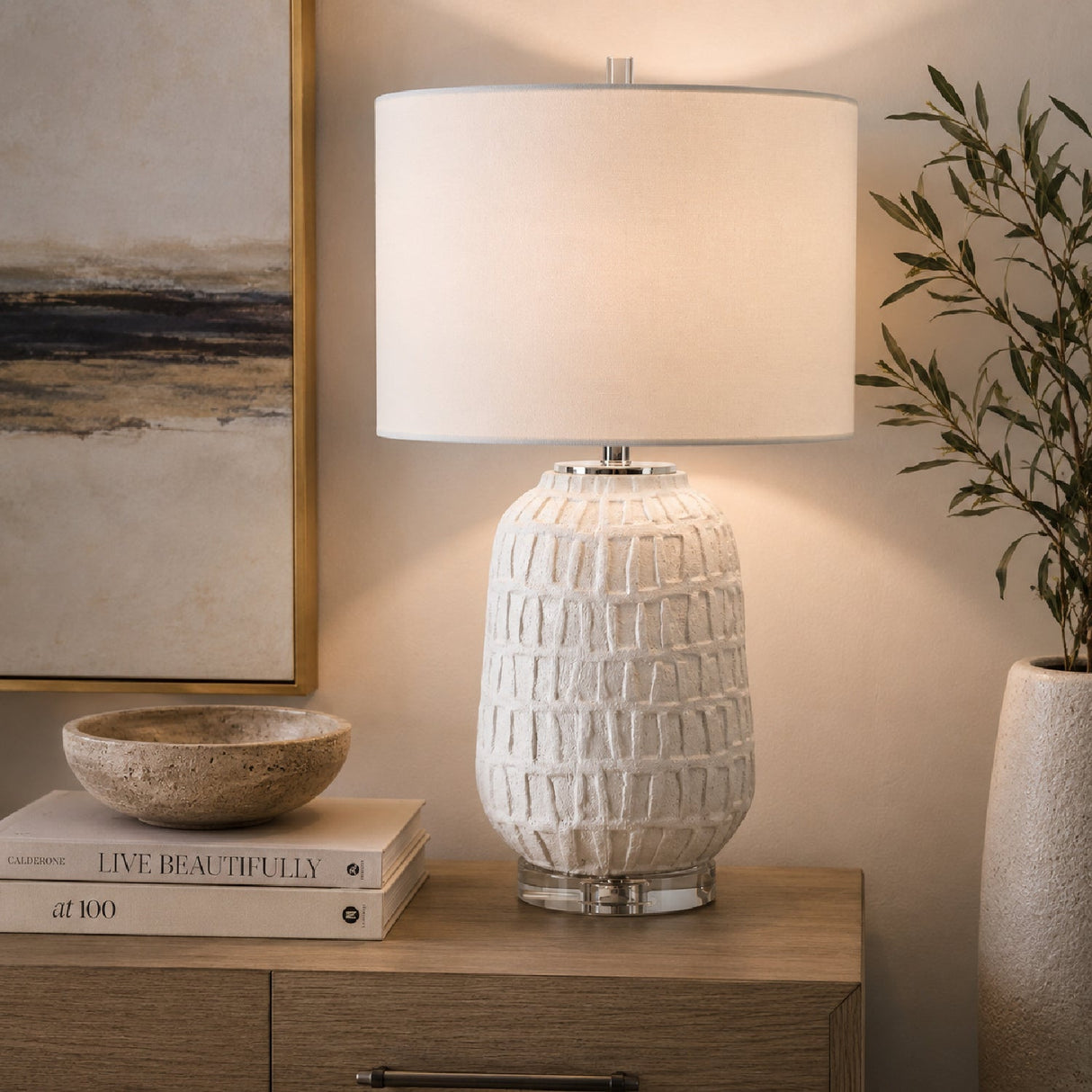 Modern European furniture - White Ceramic Grid Table Lamp - www.oroa.com