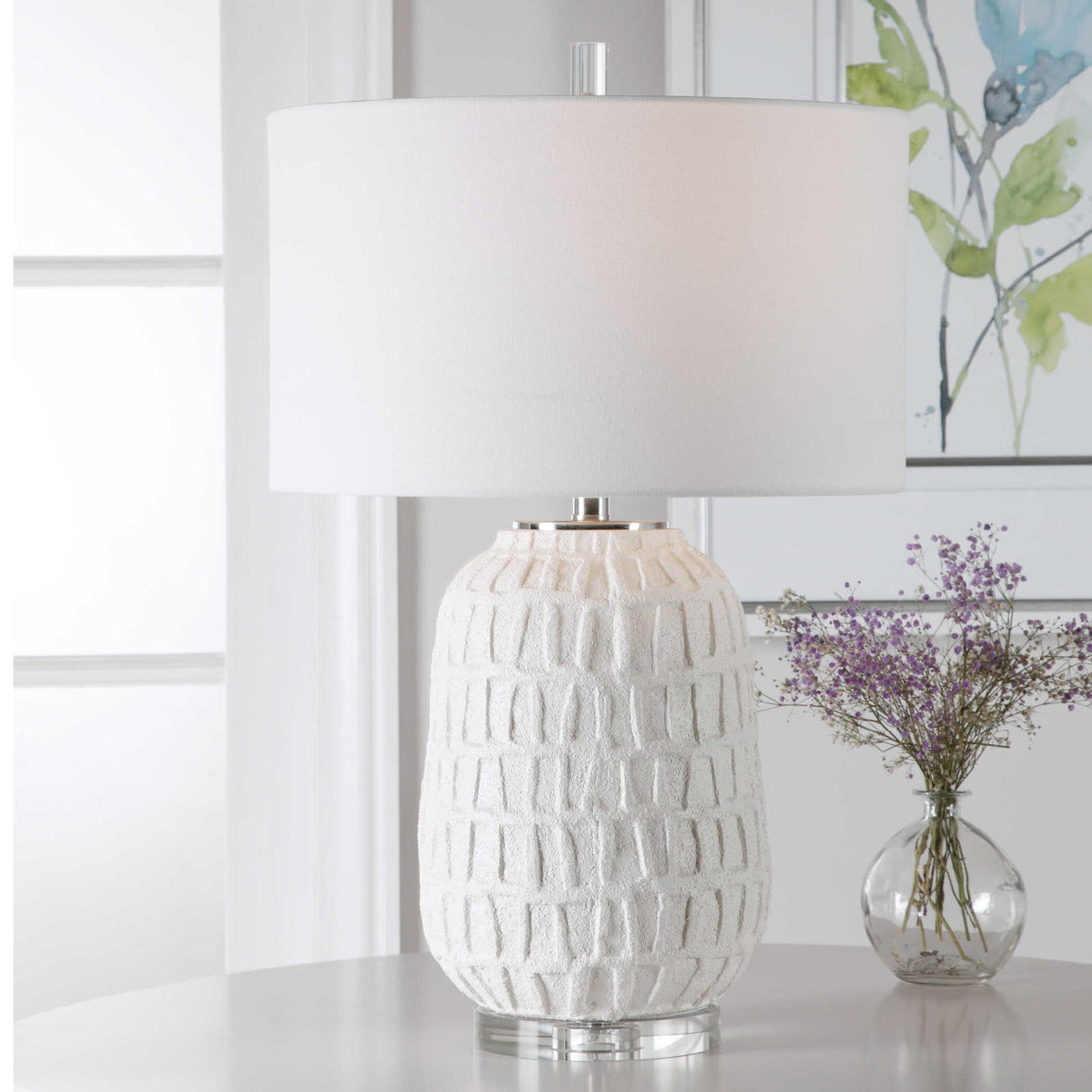 Modern European furniture - White Ceramic Grid Table Lamp - www.oroa.com