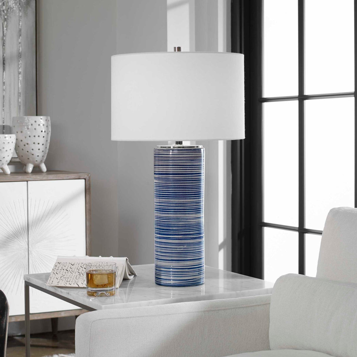 Modern European furniture - Blue Stripes Ceramic Table Lamp by Uttermost Montauk - www.oroa.com
