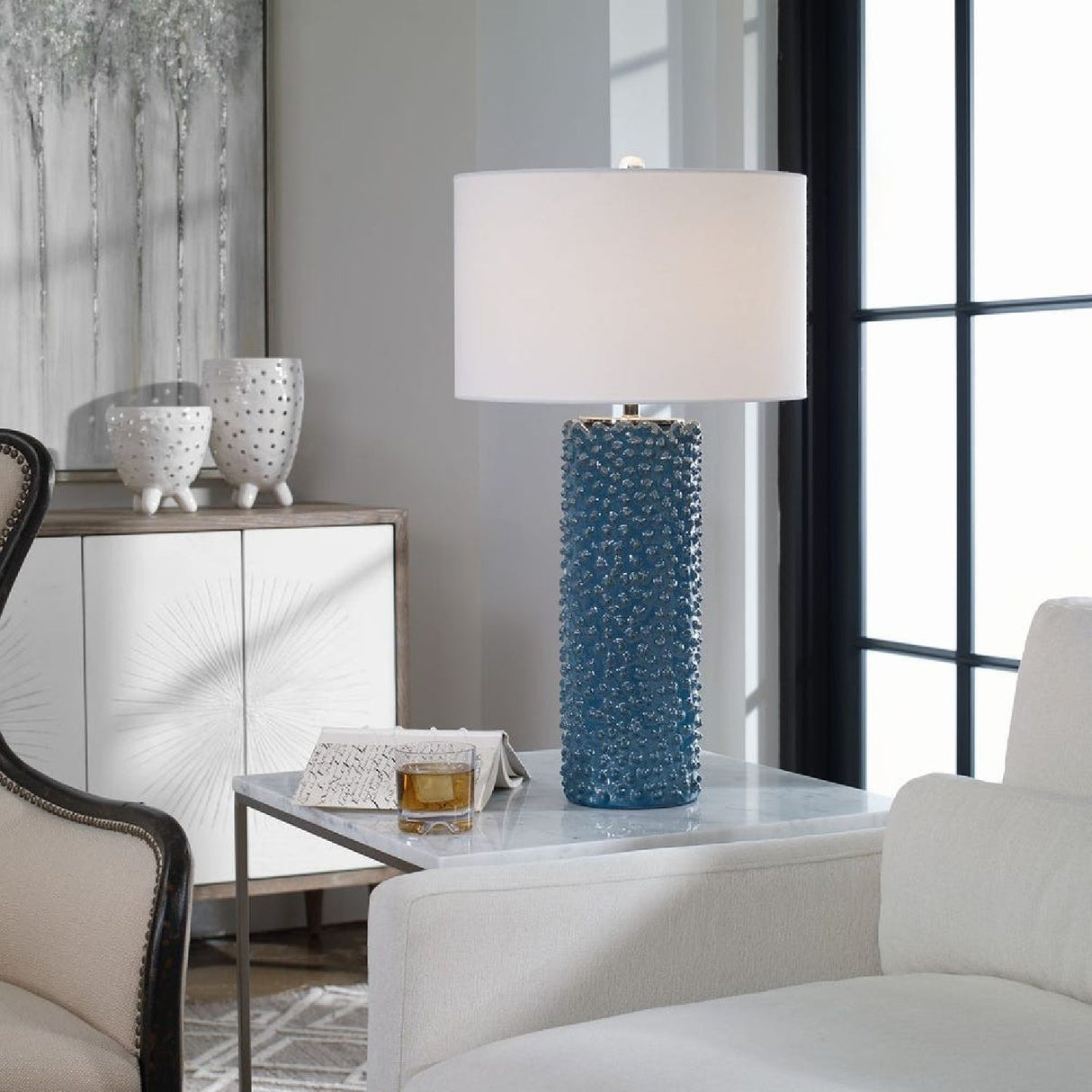 Modern European furniture - Blue Textured Ceramic Table Lamp by Uttermost Ciji - www.oroa.com