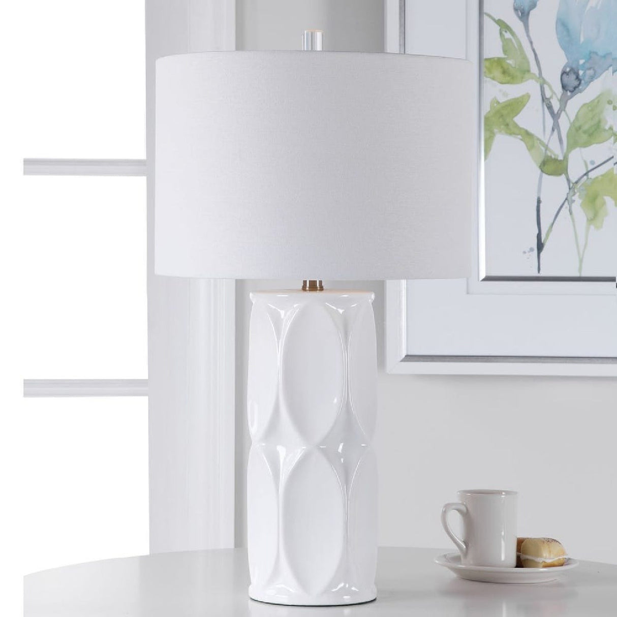 Modern European furniture - Glossy White Ceramic Table Lamp by Uttermost Sinclair - www.oroa.com