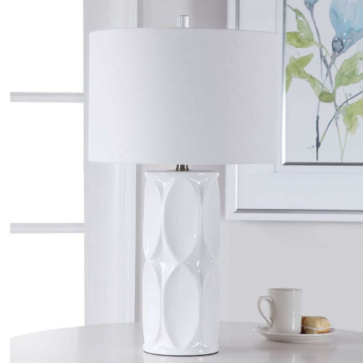 Modern European furniture - Glossy White Ceramic Table Lamp by Uttermost Sinclair - www.oroa.com