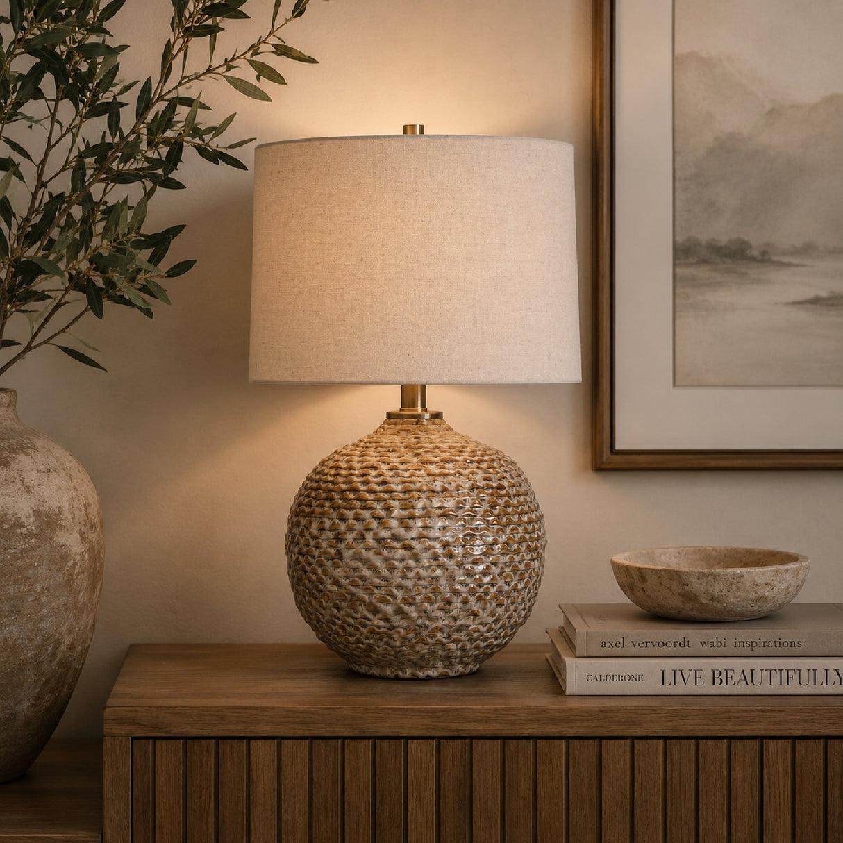 Wavy Ribbed Ceramic Table Lamp by Uttermost Lagos, alternate view 2