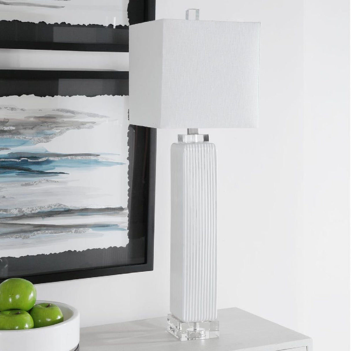 White Ribbed Buffet Lamp by Uttermost Bennett, alternate view 7