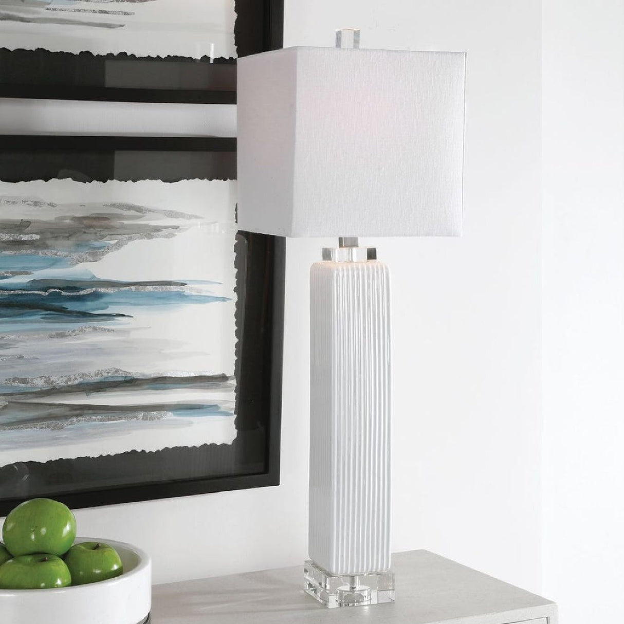 White Ribbed Buffet Lamp by Uttermost Bennett, alternate view 2