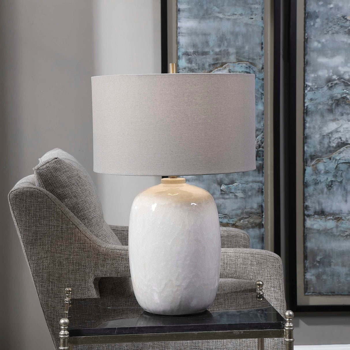 Modern European furniture - White Drip Ceramic Table Lamp by Uttermost Winterscape - www.oroa.com
