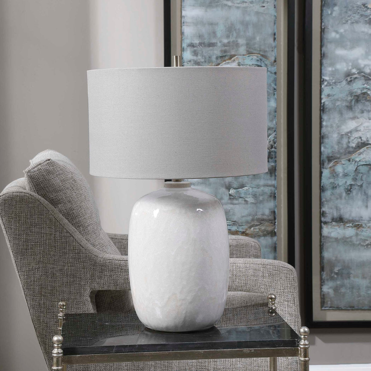 Modern European furniture - White Drip Ceramic Table Lamp by Uttermost Winterscape - www.oroa.com