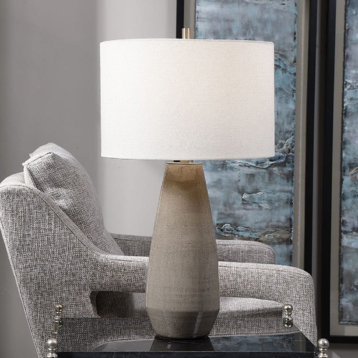 Crackled Gray Ceramic Table Lamp by Uttermost Volterra, alternate view 2