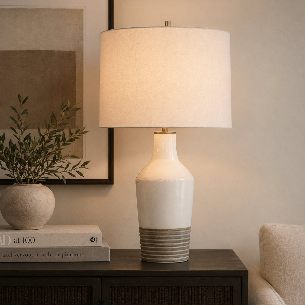Modern European furniture - Crackled White Ceramic Table Lamp by Uttermost Dakota - www.oroa.com