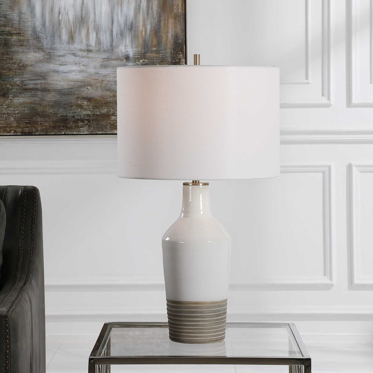 Modern European furniture - Crackled White Ceramic Table Lamp by Uttermost Dakota - www.oroa.com