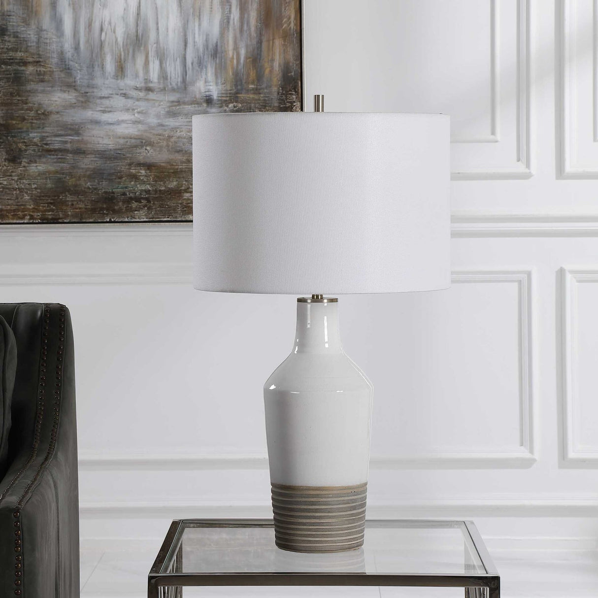 Modern European furniture - Crackled White Ceramic Table Lamp by Uttermost Dakota - www.oroa.com