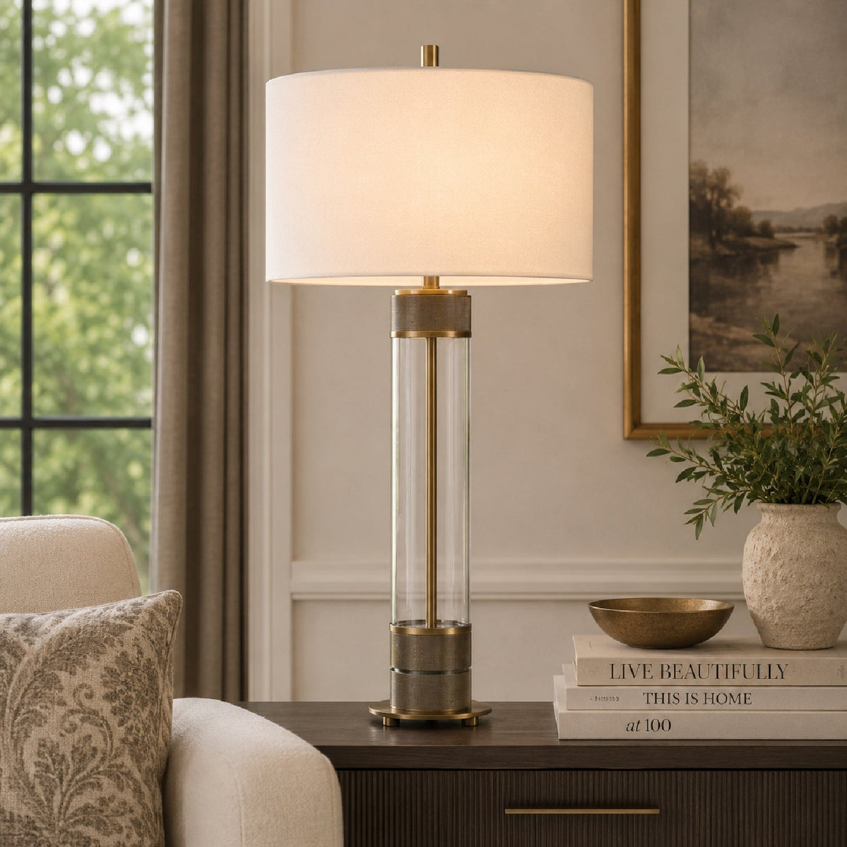 Modern European furniture - Cylindrical Clear Glass Table Lamp - www.oroa.com