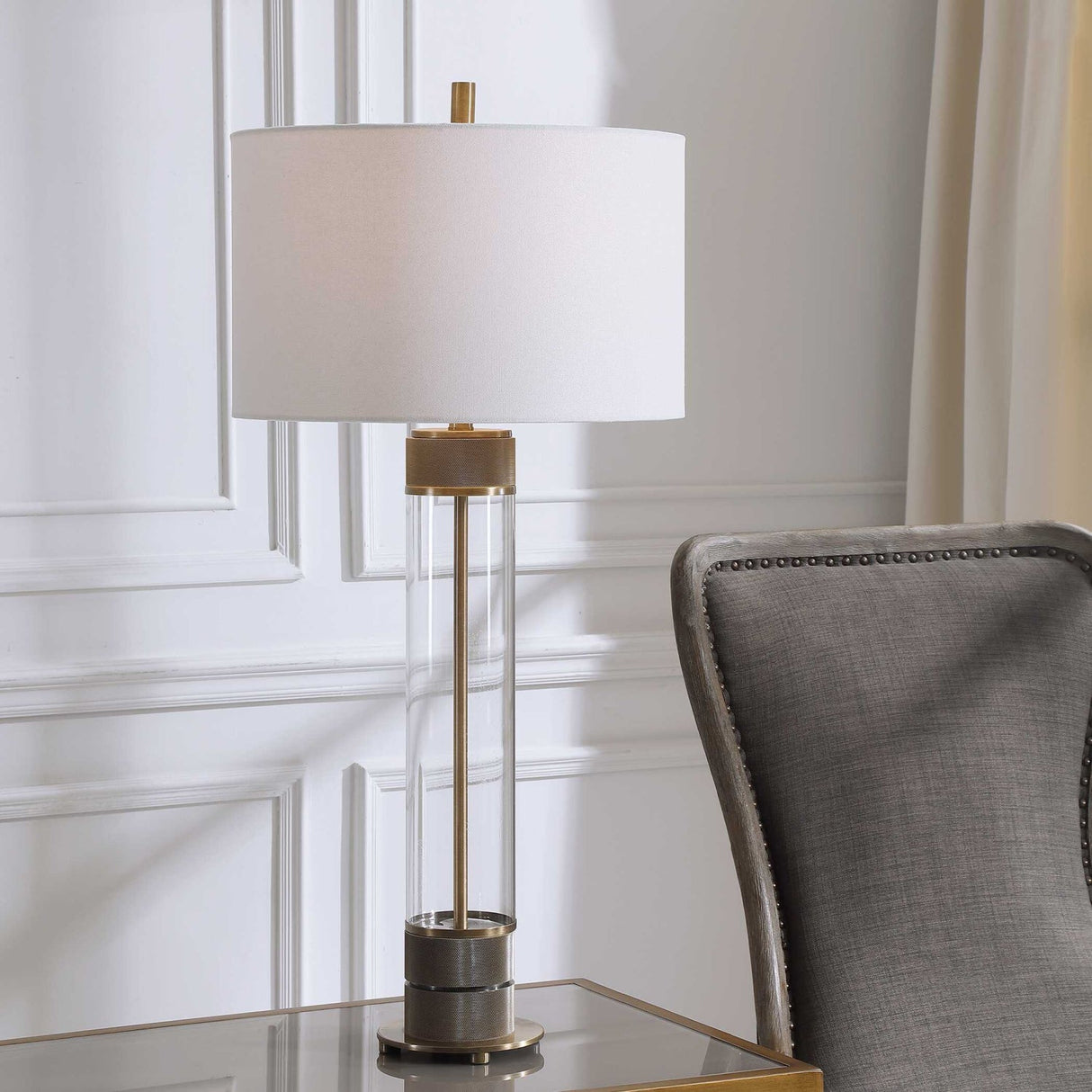Modern European furniture - Cylindrical Clear Glass Table Lamp - www.oroa.com