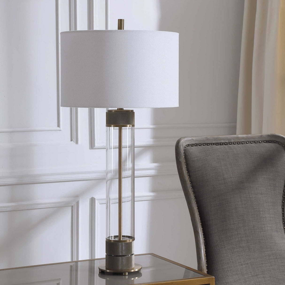 Modern European furniture - Cylindrical Clear Glass Table Lamp - www.oroa.com