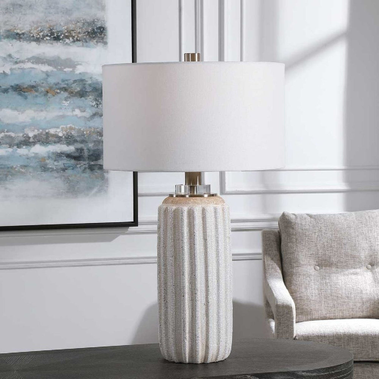 Modern European furniture - Cream Crackled Ceramic Table Lamp by Uttermost Azariah - www.oroa.com