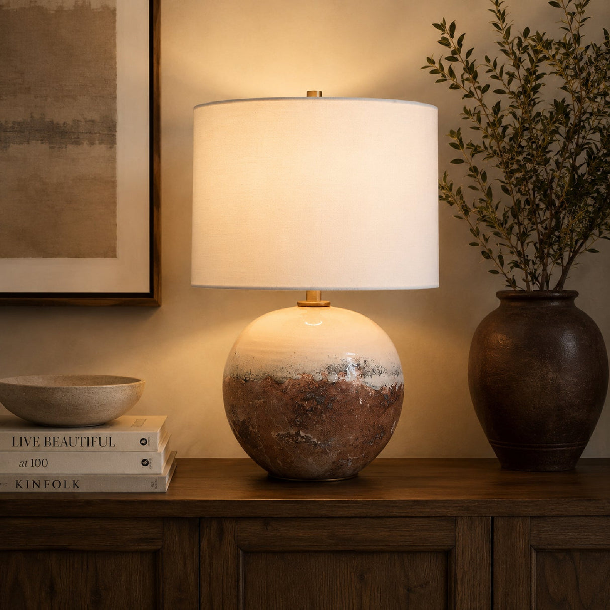 Modern European furniture - Earth-Toned Ceramic Accent Lamp - www.oroa.com