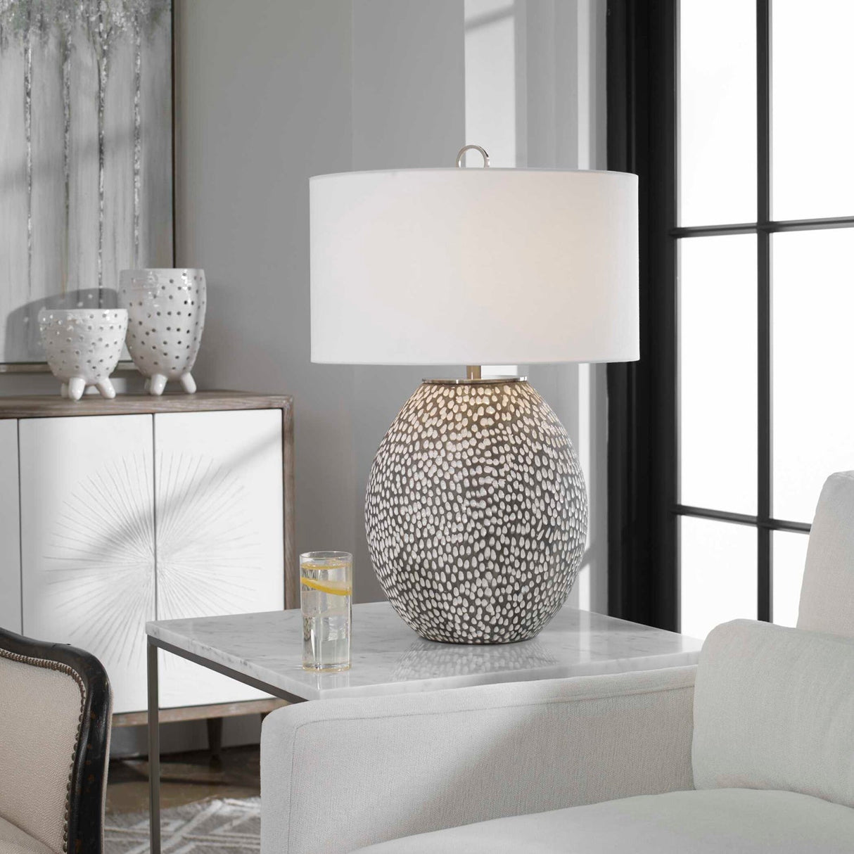 Modern European furniture - Pitted Gray Ceramic Table Lamp by Uttermost Cyprien - www.oroa.com