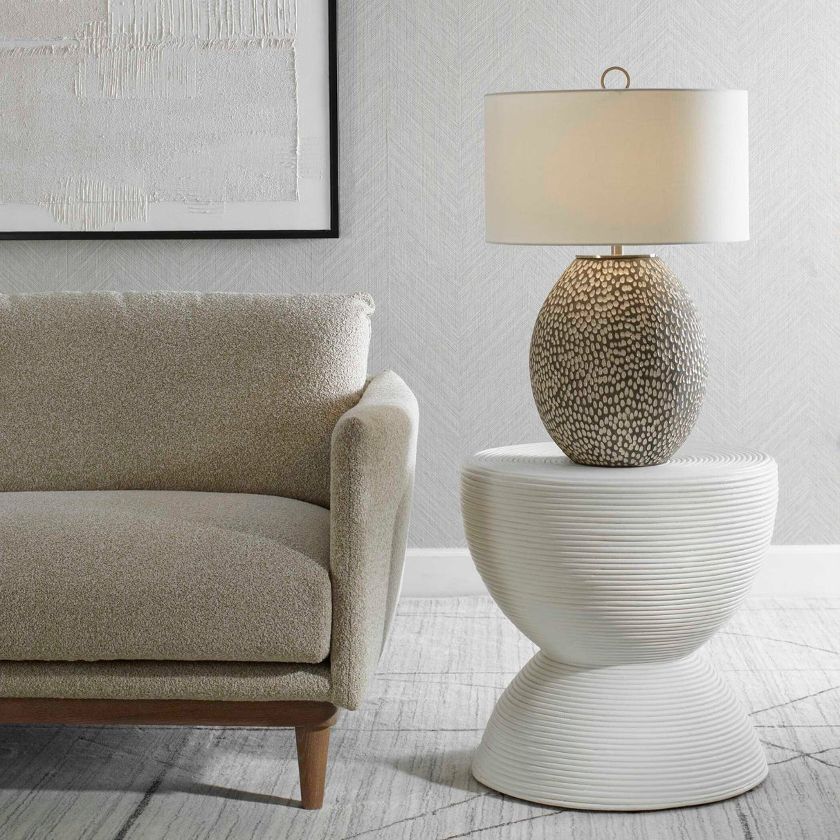 Modern European furniture - Pitted Gray Ceramic Table Lamp by Uttermost Cyprien - www.oroa.com