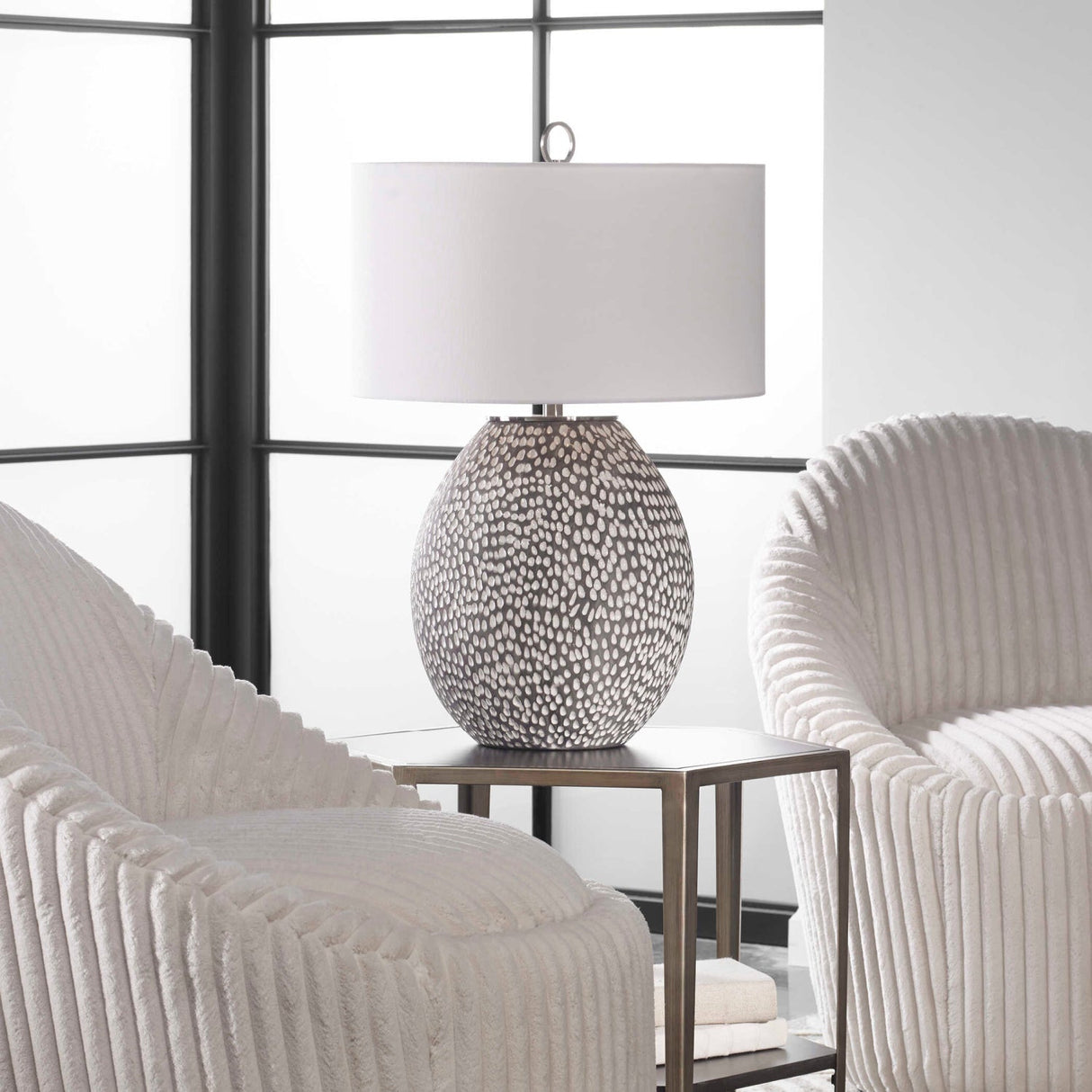 Modern European furniture - Pitted Gray Ceramic Table Lamp by Uttermost Cyprien - www.oroa.com
