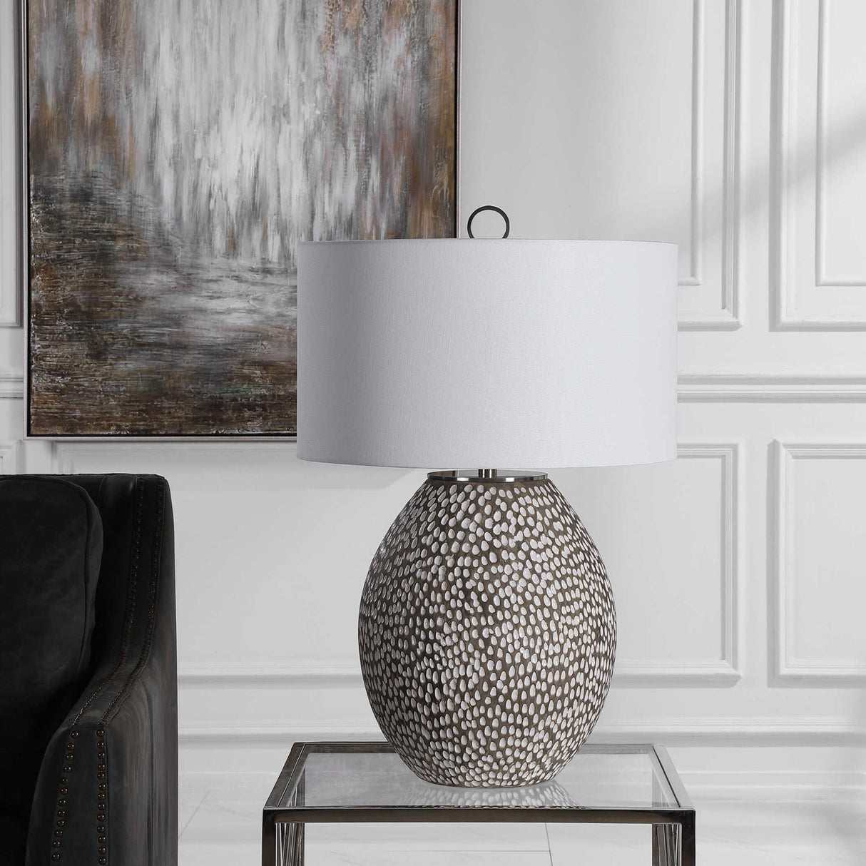 Modern European furniture - Pitted Gray Ceramic Table Lamp by Uttermost Cyprien - www.oroa.com