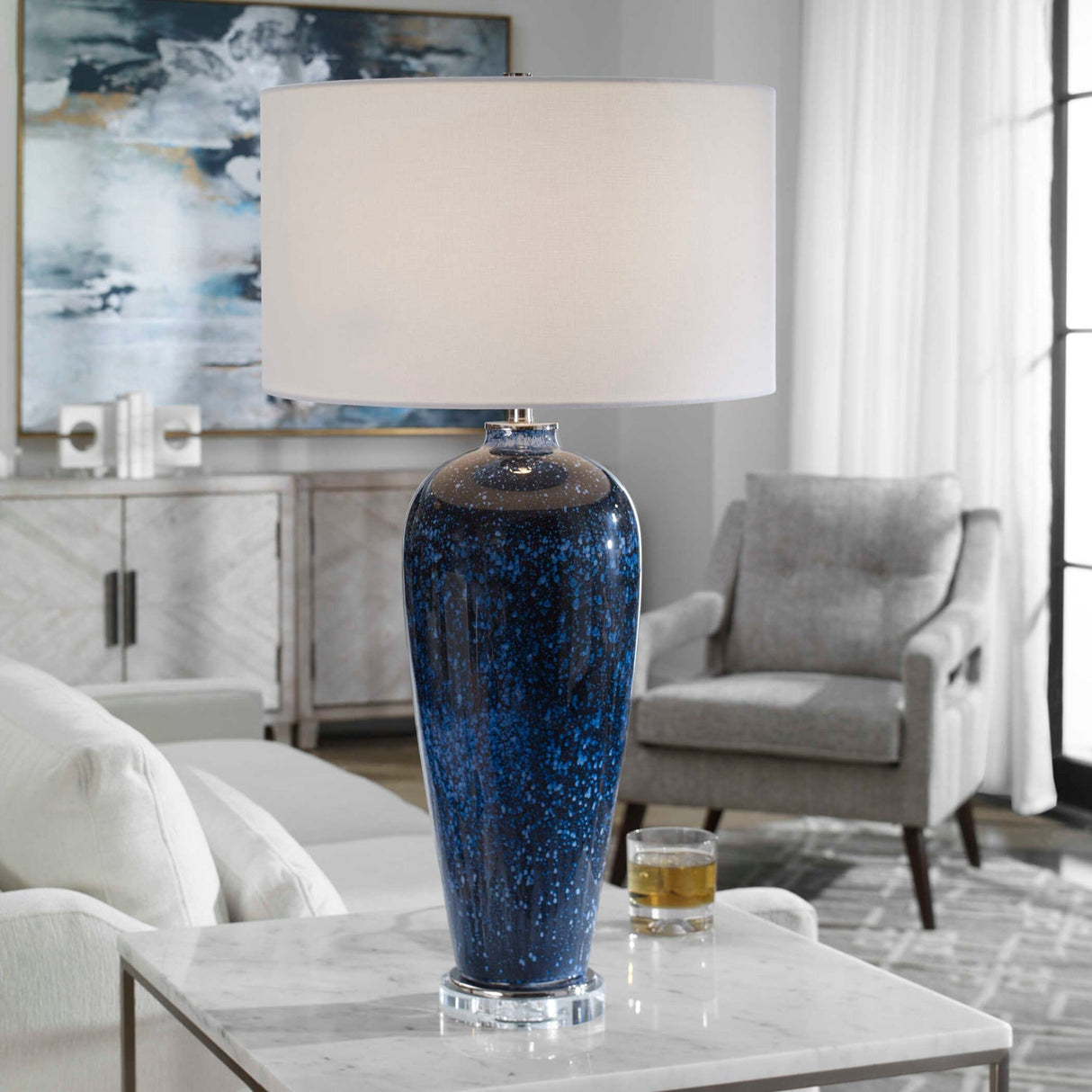 Modern European furniture - Blue Glass Table Lamp by Uttermost Stargazer - www.oroa.com