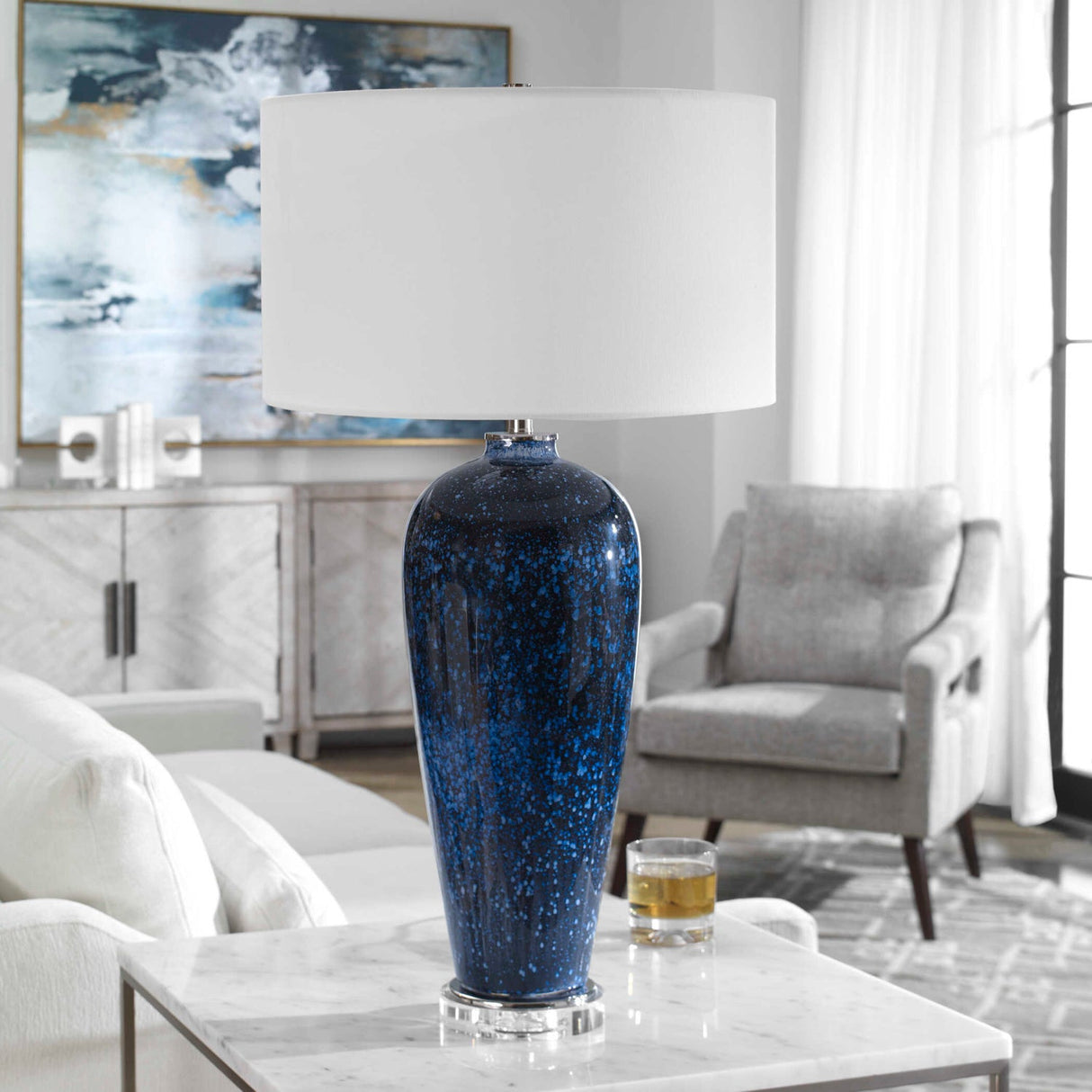Modern European furniture - Blue Glass Table Lamp by Uttermost Stargazer - www.oroa.com