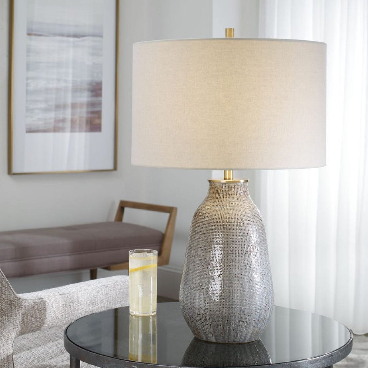 Gray Textured Ceramic Table Lamp by Uttermost Monacan, alternate view 2