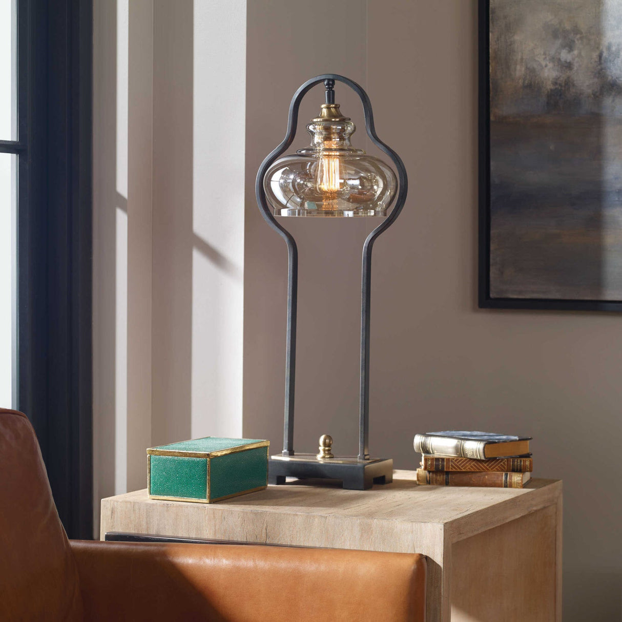 Modern European furniture - Aged Black Iron Accent Lamp - www.oroa.com