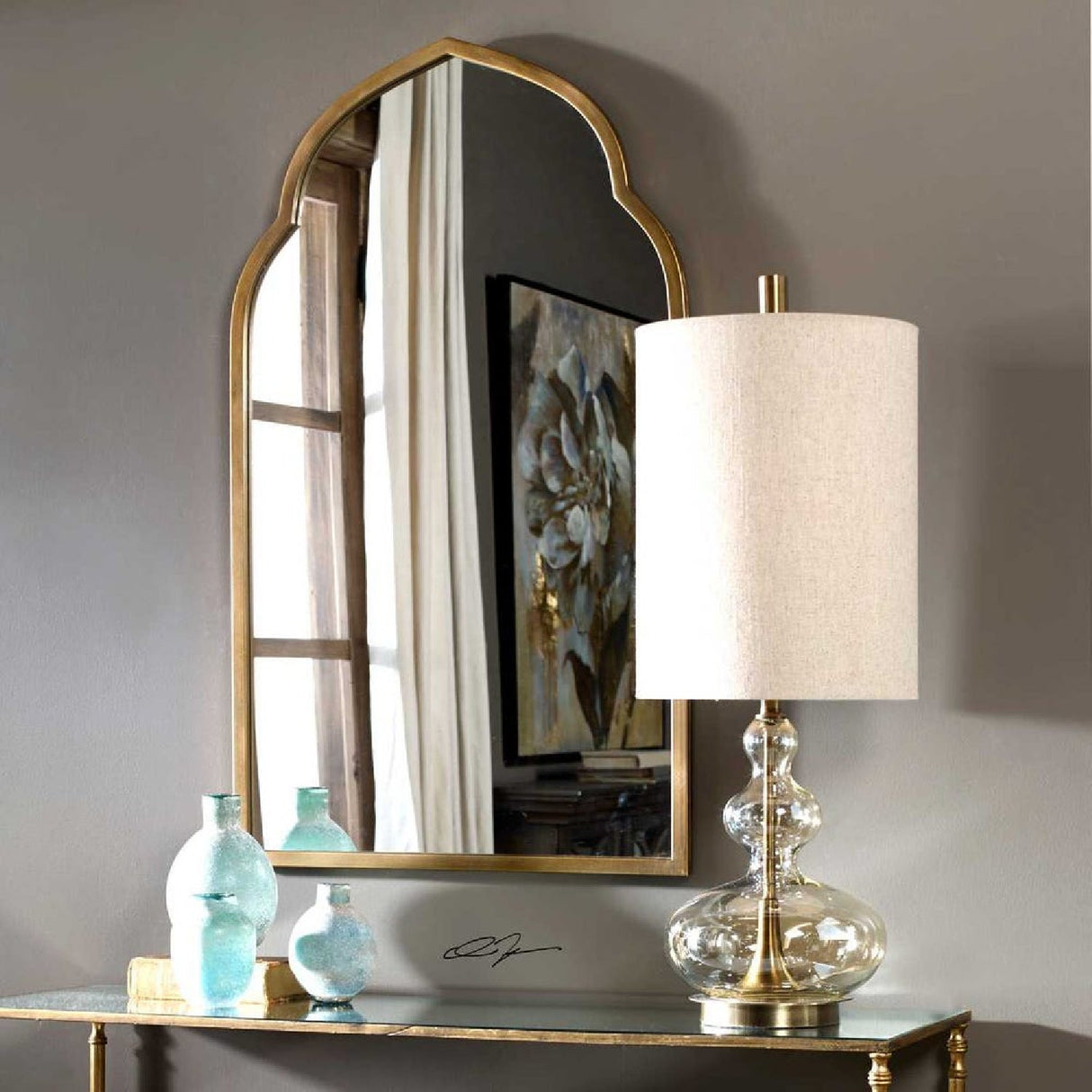 Wavy Amber Glass Buffet Lamp by Uttermost Formoso, alternate view 2