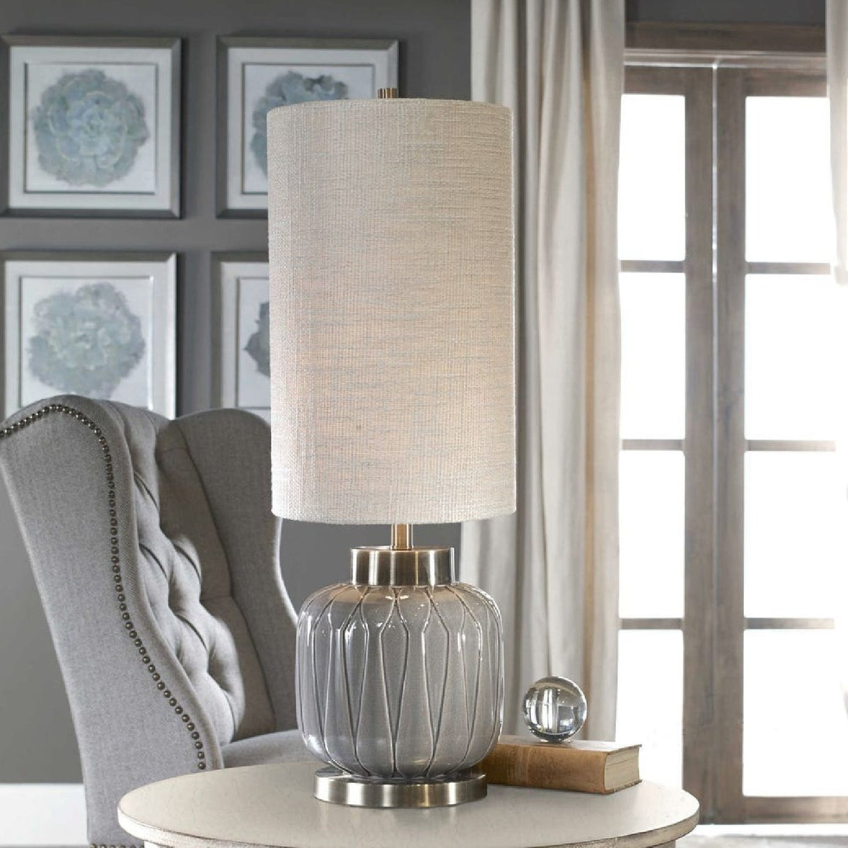Gray Embossed Ceramic Buffet Lamp by Uttermost Zahlia, alternate view 2