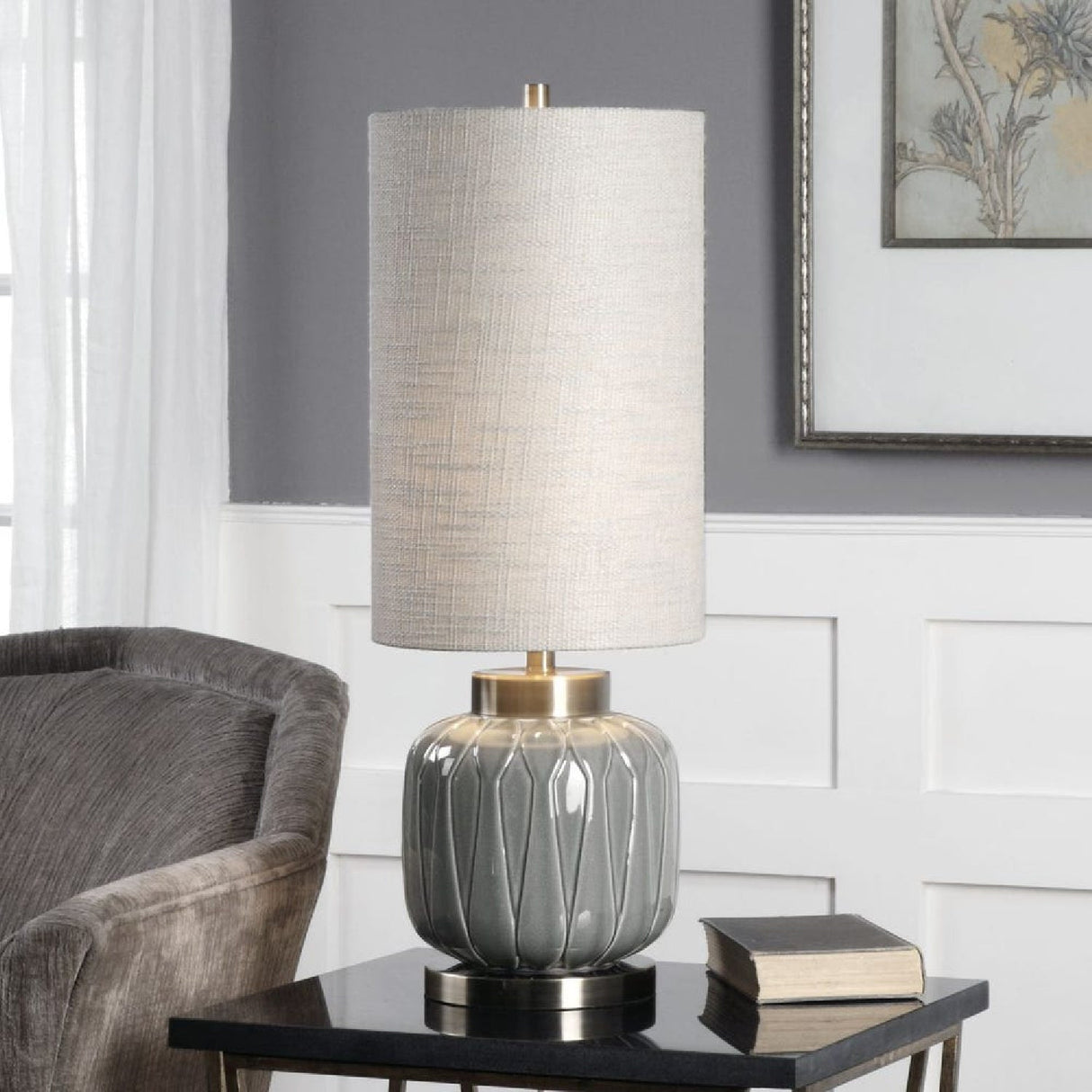 Gray Embossed Ceramic Buffet Lamp by Uttermost Zahlia, alternate view 7