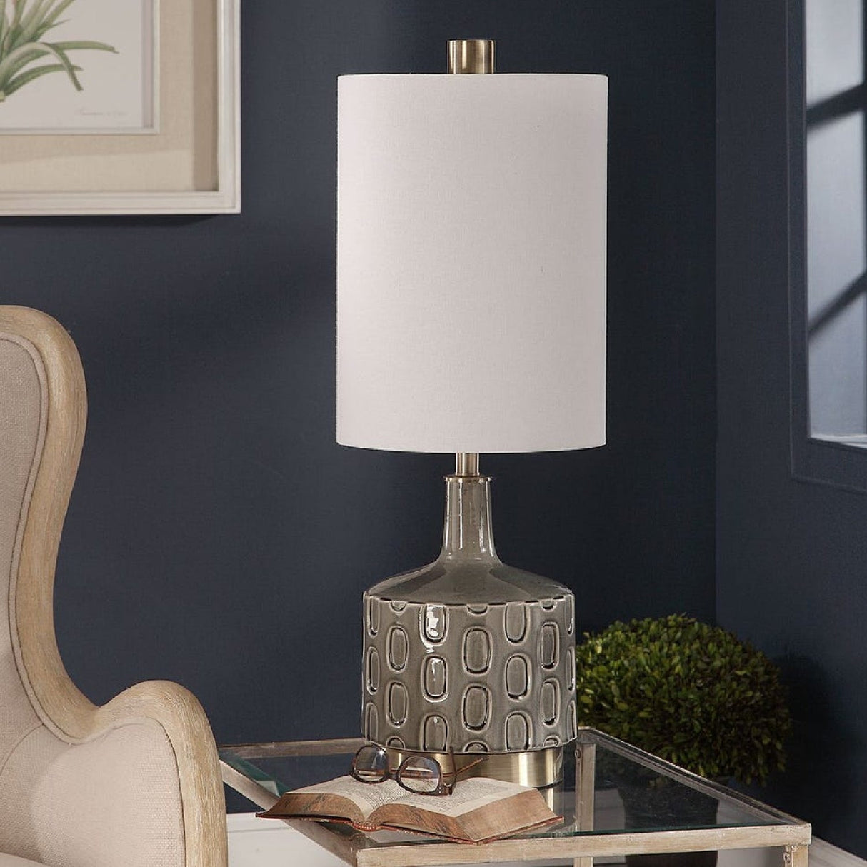 Gray Embossed Ceramic Table Lamp by Uttermost Darrin, alternate view 2