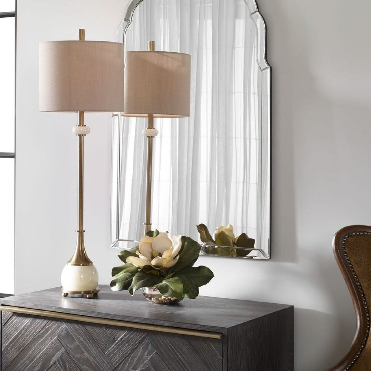 Polished White Marble Buffet Lamp by Uttermost Natania, alternate view 7