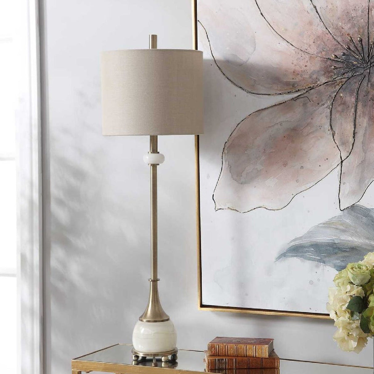Polished White Marble Buffet Lamp by Uttermost Natania, alternate view 6