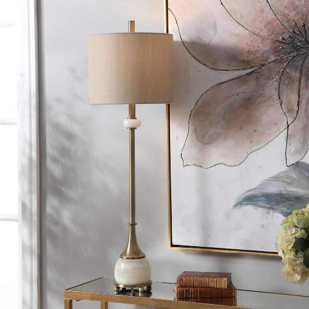 Polished White Marble Buffet Lamp | Oroa.com