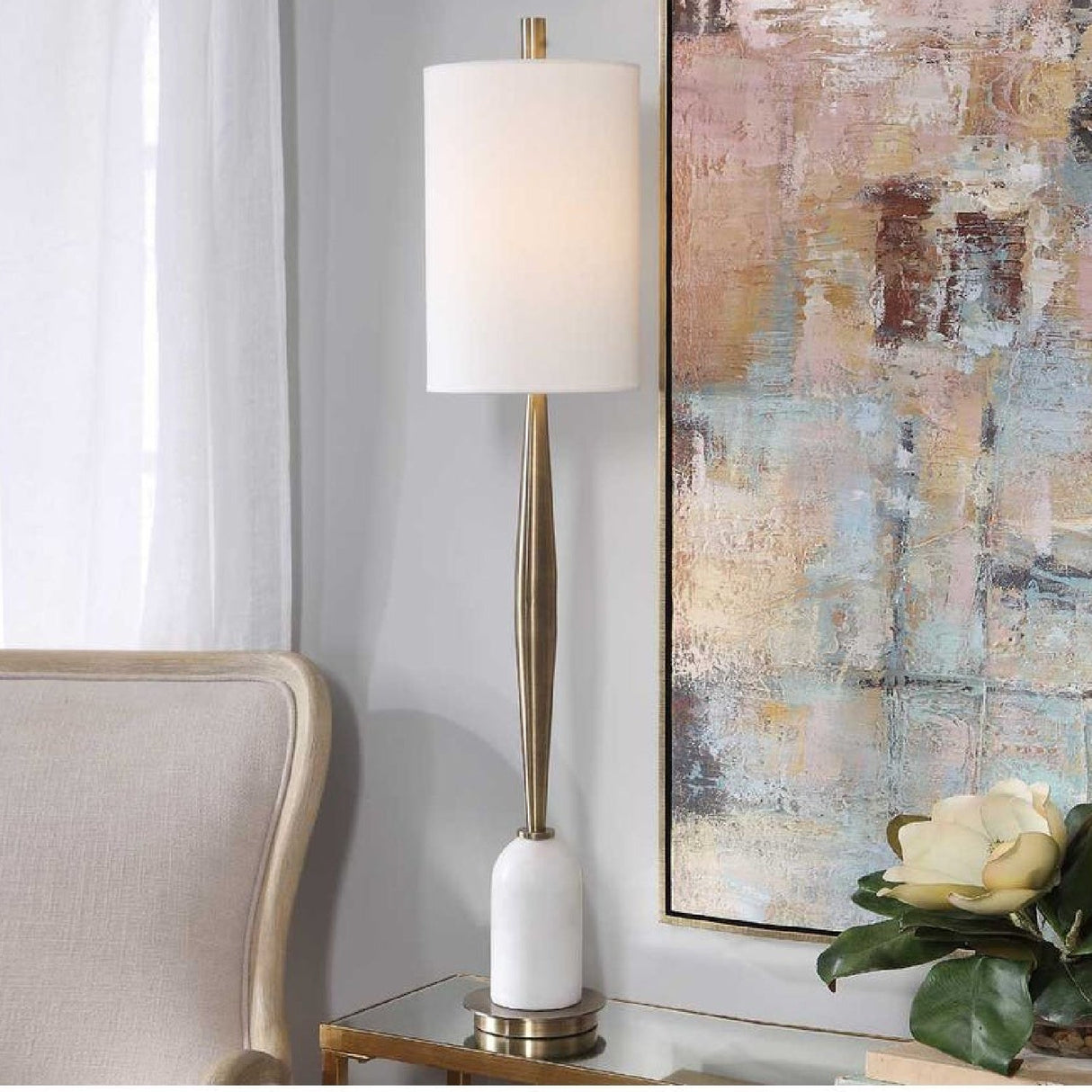 White Marble Base Buffet Lamp by Uttermost Minette, alternate view 2
