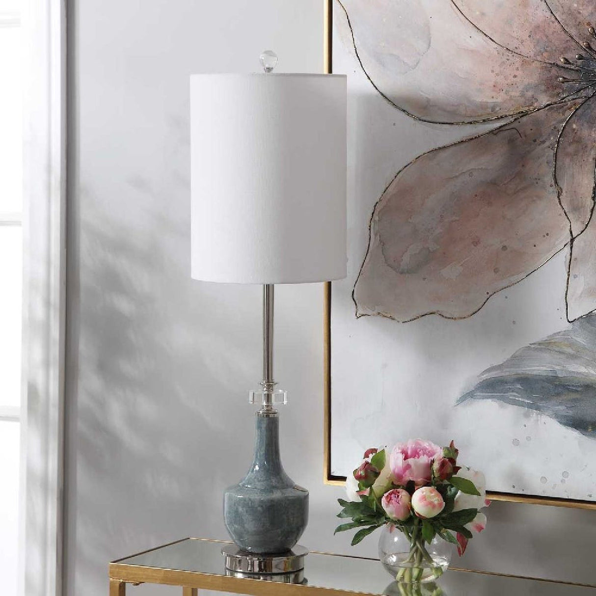 Mottled Blue Ceramic Buffet Lamp by Uttermost Piers, alternate view 7