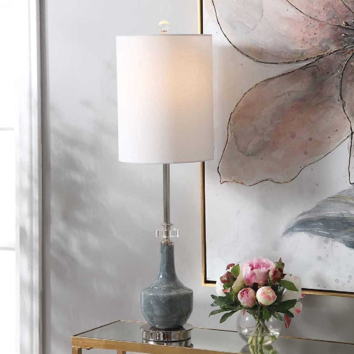 Mottled Blue Ceramic Buffet Lamp by Uttermost Piers, alternate view 2