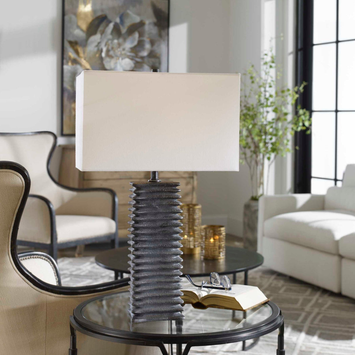 Modern European furniture - Ribbed Ceramic Table Lamp - www.oroa.com