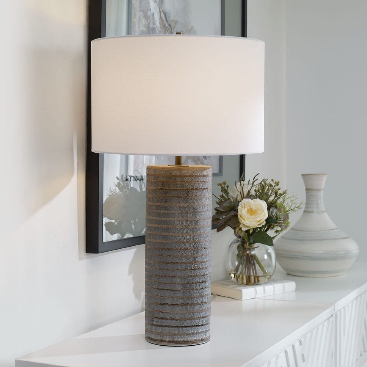 Frosted Gray Ceramic Table Lamp by Uttermost Monolith, alternate view 2