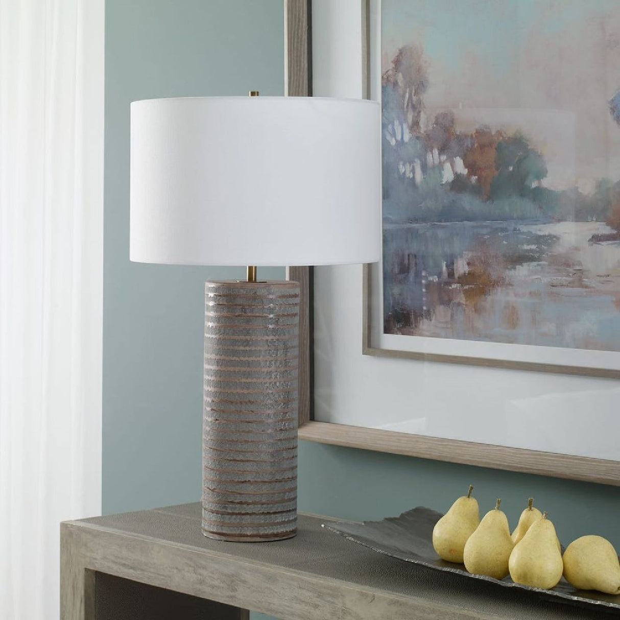 Modern European furniture - Frosted Gray Ceramic Table Lamp by Uttermost Monolith - www.oroa.com