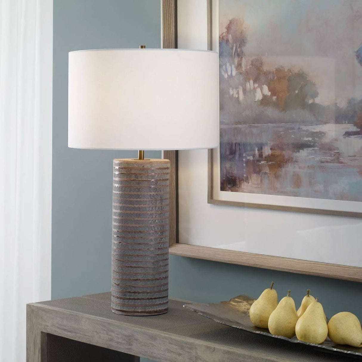 Modern European furniture - Frosted Gray Ceramic Table Lamp by Uttermost Monolith - www.oroa.com