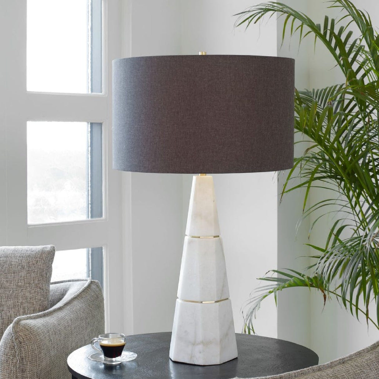 White Conical Marble Table Lamp by Uttermost Citadel, alternate view 7